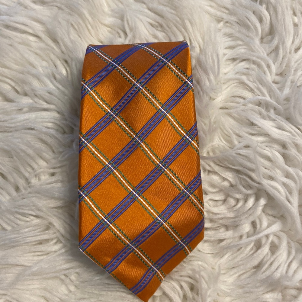 Barbara Blank Extreme Luxury Man Tie handmade in NY Orange and Blue color